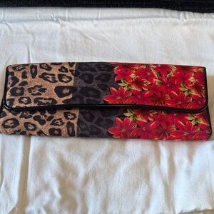 Stylish Red Floral and Leopard Print Clutch
